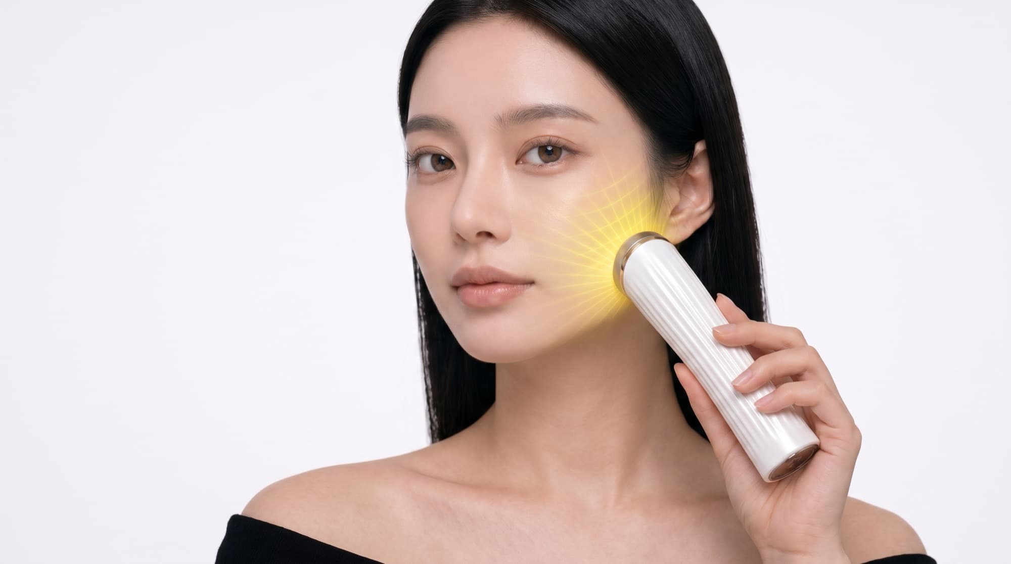 오로라 디바이스를 얼굴에 사용하는 모습