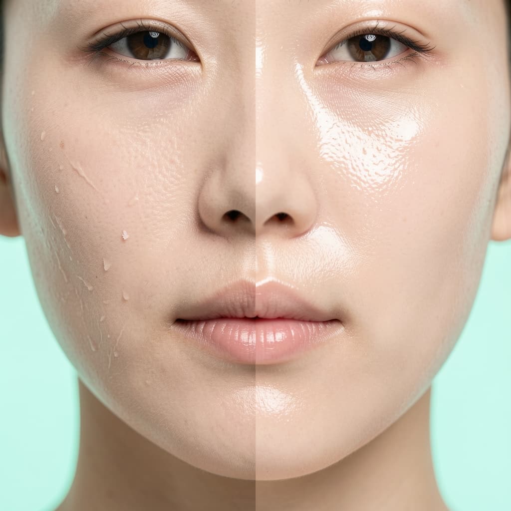 대상A의 사용 전후 피부 수분 변화 매크로 비교
